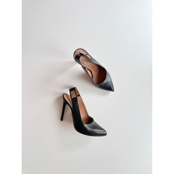 GIVENCHY Black Leather Gold Shark Lock Slingback Pointed Toe Pumps, Size 36 - Picture 1 of 16